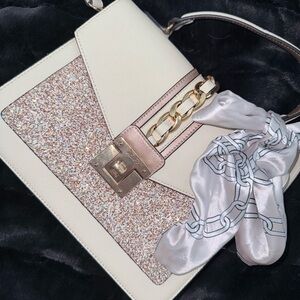 Aldo Cream and Gold Shoulder Bag with Glitter Panel